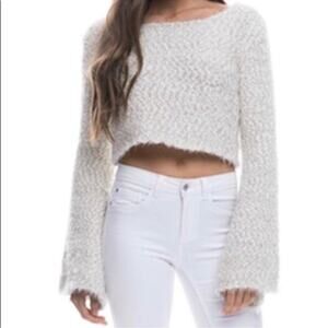 Endless Rose Metallic Silver Eyelash Bell Sleeve Sweater Size Small